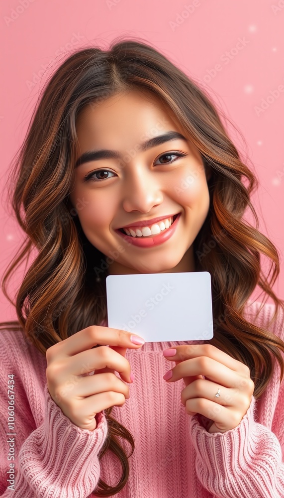 Woman Holding Blank Card, Mockup, Portrait Woman Holding Blank Card, Mockup, Portrait