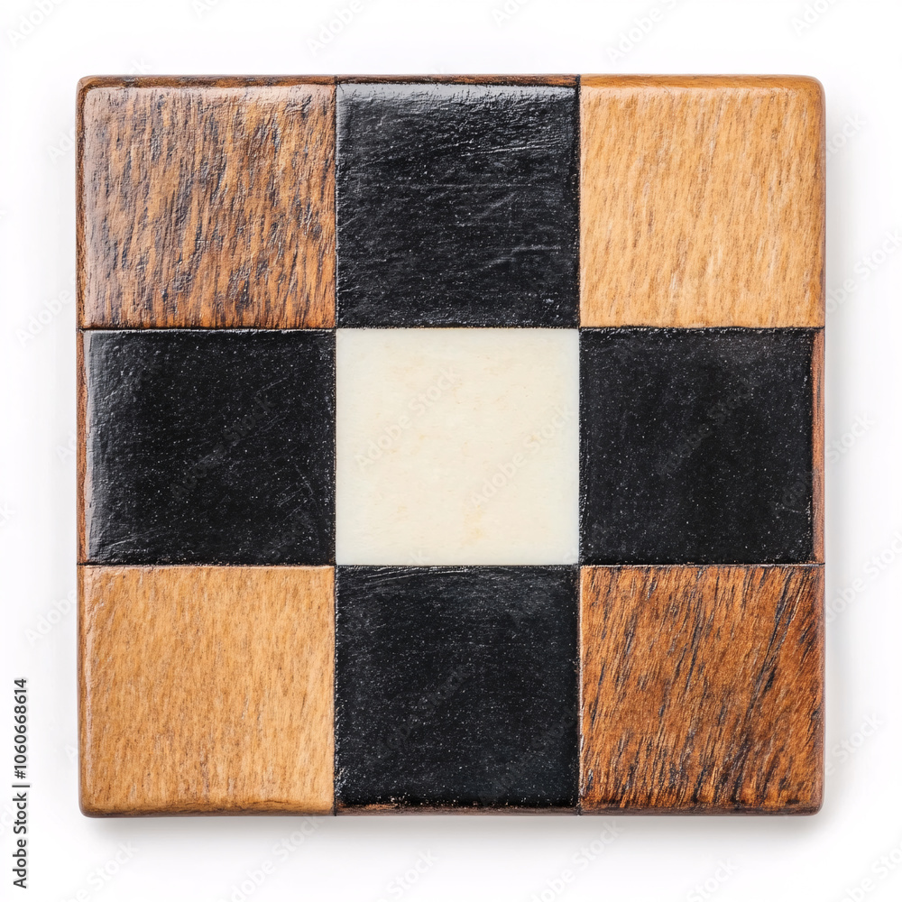 Fototapeta premium This elegant wooden coaster featuring a unique geometric pattern elevates your dining setup while providing a practical solution for protecting surfaces.