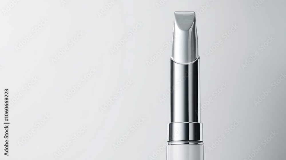 A close-up of a silver lipstick tube against a white background. A close-up of a silver lipstick tube against a white background.