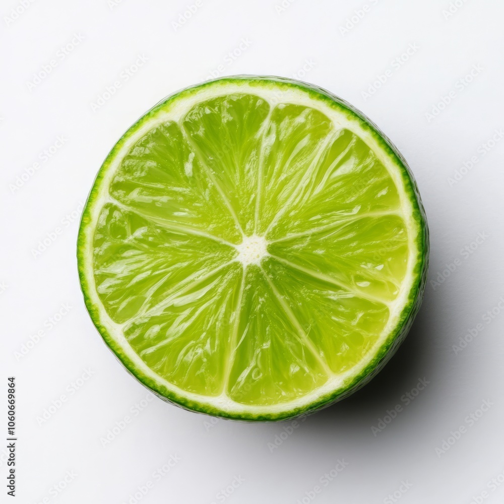 A half lime, sliced, on a white background. A half lime, sliced, on a white background.