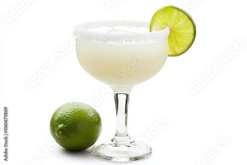 Obraz na płótnie Classic lime margarita cocktail with salt rim on white background w salonie
