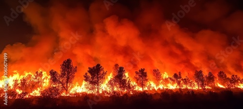 Obraz na płótnie Forest wildfire nature disaster. Ecology global warming. Climate change. Generative AI technology.
w salonie