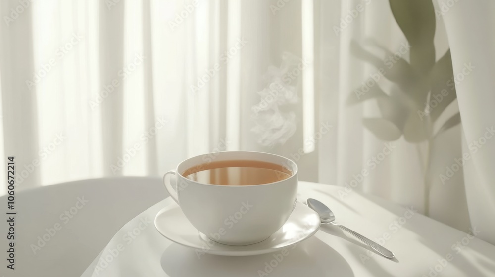 Serene morning with hot tea the window Serene morning with hot tea the window