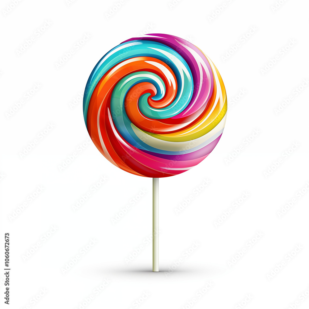 Vibrant spiral lollipop on a stick with colorful swirls in bright and cheerful hues Vibrant spiral lollipop on a stick with colorful swirls in bright and cheerful hues