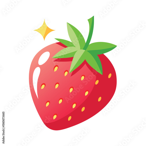 Strawberry vector illustration. Red shining glossy strawberry with reflections.