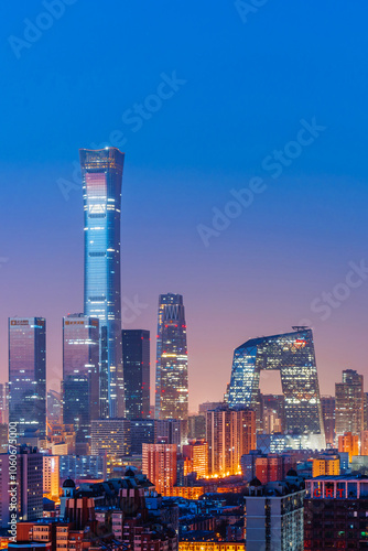 Canvas Print High angle night view of the Beijing Guomao CBD architectural complex in China