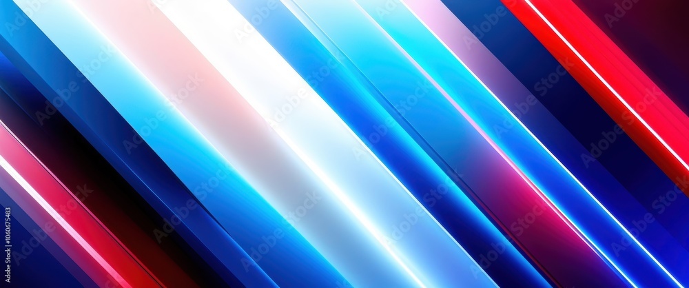 Fototapeta premium Abstract background, dynamic diagonal stripes, vibrant colors, red blue pink, gradient blend, motion blur effect, sharp contrasts, glossy texture, futuristic design, digital art, minimalist compositio