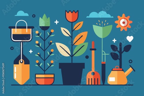 Set of flat gardening icons isolated white background photo