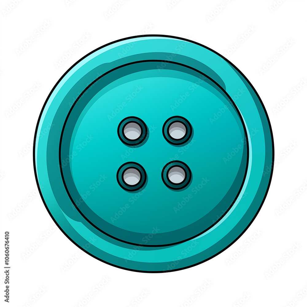 A bright turquoise button with four holes on a plain background, perfect for crafts A bright turquoise button with four holes on a plain background, perfect for crafts