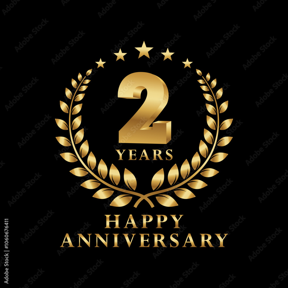 Fototapeta premium Happy Anniversary Logo 1, 2, 3, 4, 5, 6, 7, 8, 9 Years with Laurel Wreath Golden Star. Vector Illustration.
