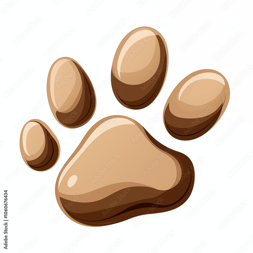 A playful cartoon paw print in soft brown shades on a light background A playful cartoon paw print in soft brown shades on a light background
