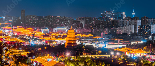 Konstfotografi High Anlge View of urban skyline night view of the Big Wild Goose Pagoda in Xi'a