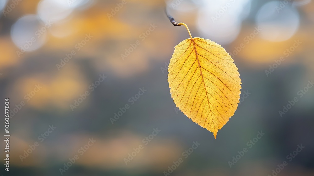 Close-Up of Yellow Autumn Leaf with Bright Orange Tree and Golden Bokeh Background on a Sunny October Day Close-Up of Yellow Autumn Leaf with Bright Orange Tree and Golden Bokeh Background on a Sunny October Day