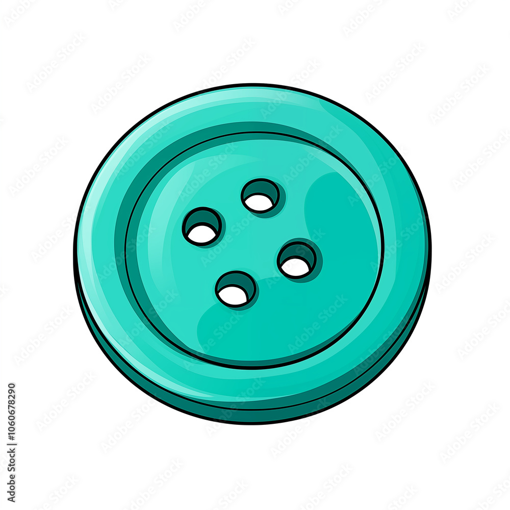 A bright turquoise button with four holes designed for sewing on clothing and crafts A bright turquoise button with four holes designed for sewing on clothing and crafts