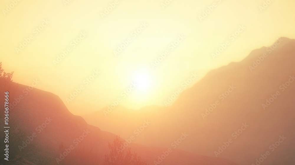 Obraz premium Golden sunrise tranquil mountain silhouette