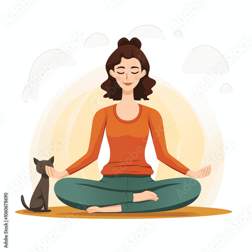 Wallpaper Mural A woman peacefully meditating indoors with her cat in a tranquil morning setting Torontodigital.ca