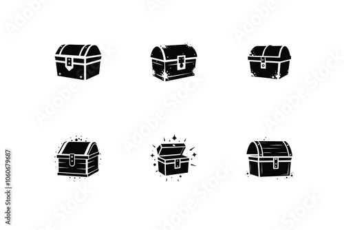 Collection of chest box or trunk box logo icon vector illustration, plunder box or coffer vintage box isolated