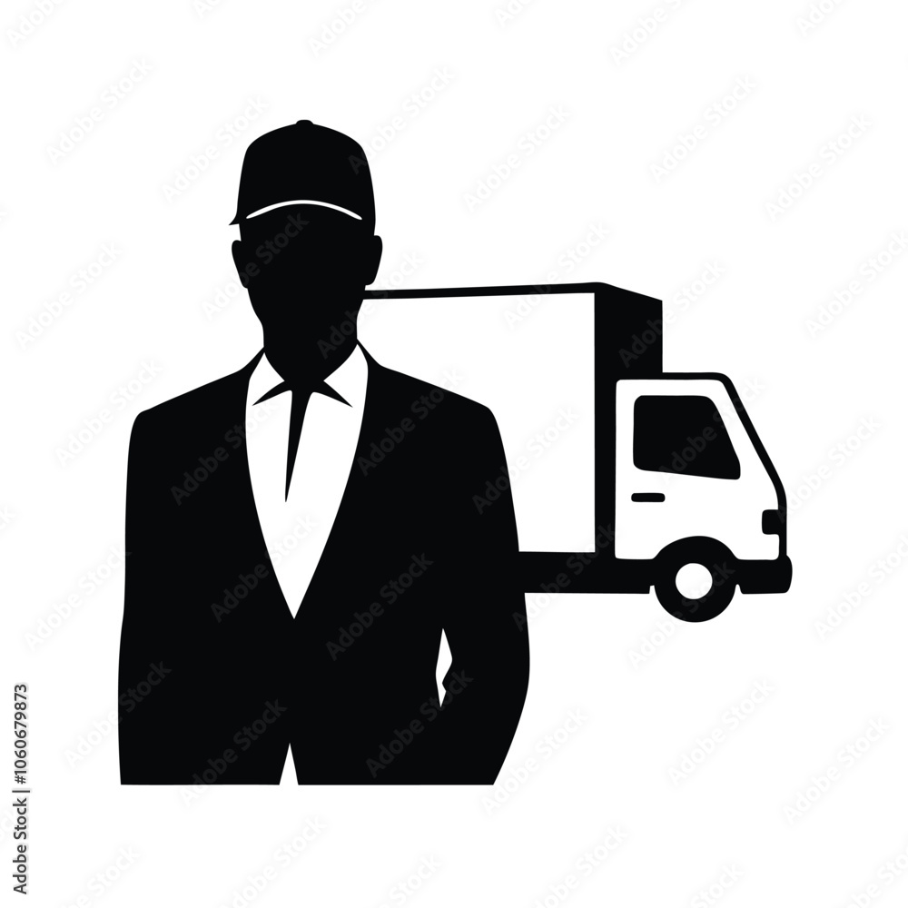 Delivery Van Icon with Driver Silhouette Vector Logo Illustration Delivery Van Icon with Driver Silhouette Vector Logo Illustration