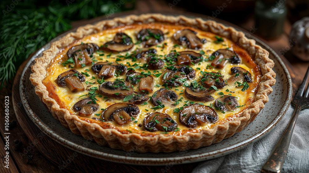 Mushroom and cheese quiche with herbs Mushroom and cheese quiche with herbs