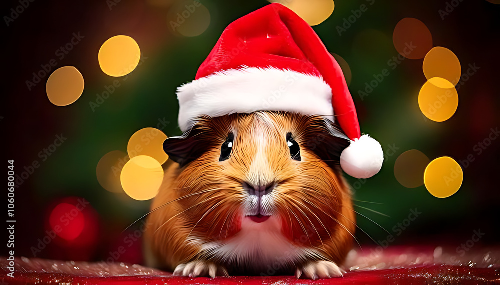 cute guinea pig wears festive christmas hat tiny head cute guinea pig wears festive christmas hat tiny head