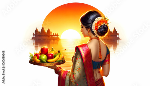 Traditional indian culture festival chhath puja concept background photo