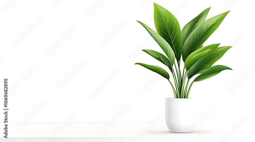 Lush green houseplant in white pot, adding freshness to any space Lush green houseplant in white pot, adding freshness to any space