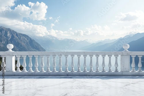 Marble Balcony Overlooking a Mountain Lake