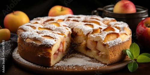 Wallpaper Mural A Deliciously Decadent Peach Cake, Perfectly Baked with a Flaky Crust and Dusted with Powdered Sugar, Awaiting a Sweet Bite Torontodigital.ca