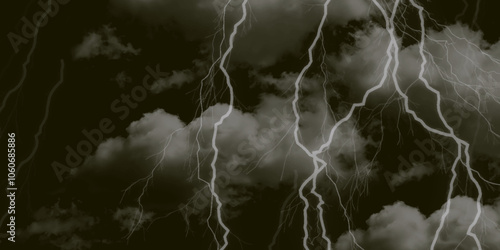 Lightning bolt. thunder lighting on black sky. 3d illustration, lightning, storm, thunder set. Frame of lightnings on black background 8k. black marble background.
