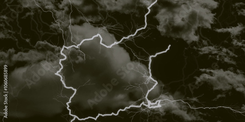 Lightning bolt. thunder lighting on black sky. 3d illustration, lightning, storm, thunder set. Frame of lightnings on black background 8k. black marble background.