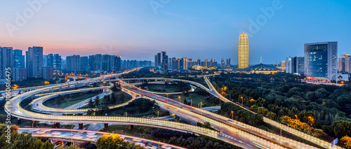 Night view of CBD and overpass in Zhengdong New District, Zhengzhou, Henan Province, China photo