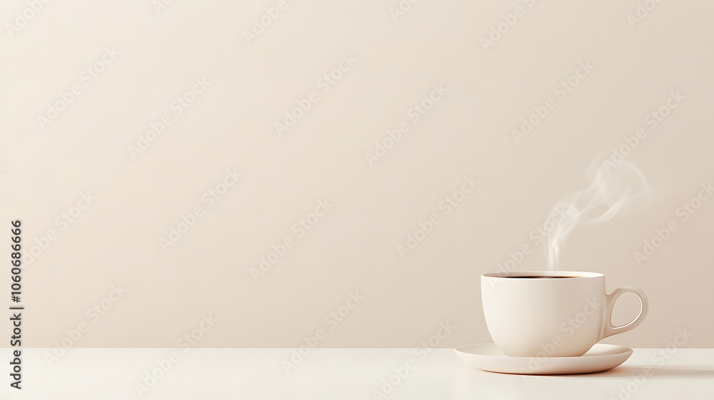 Fototapeta premium Minimalist coffee cup with steam on soft background, evoking warmth
