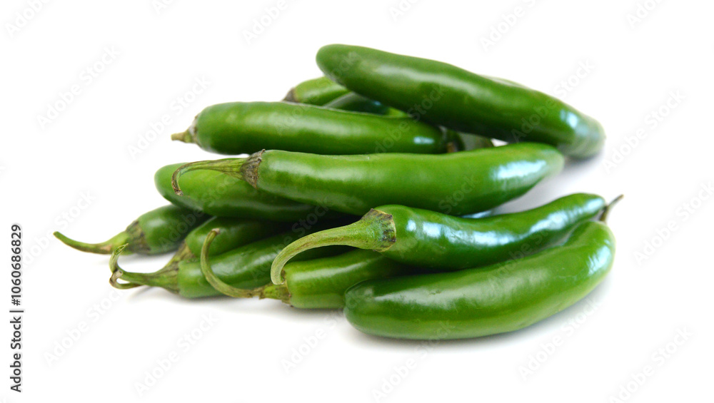 Green chilies (jalapeno) on white background Green chilies (jalapeno) on white background