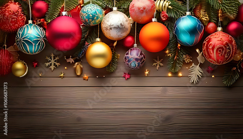 colorful balls decorations create festive holiday border background home room photo