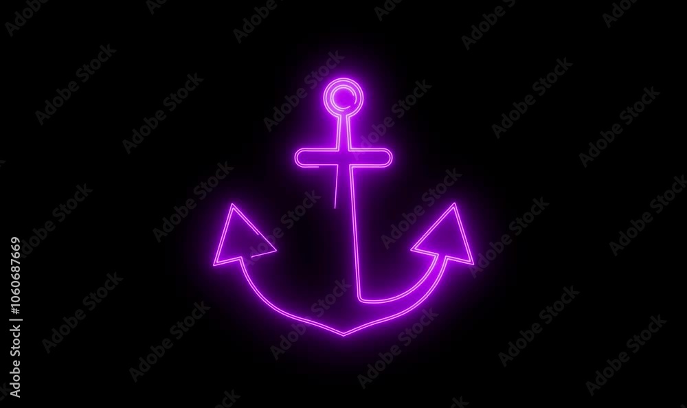 Glowing neon animated video of the anchor icon with black background. Glowing neon animated video of the anchor icon with black background.