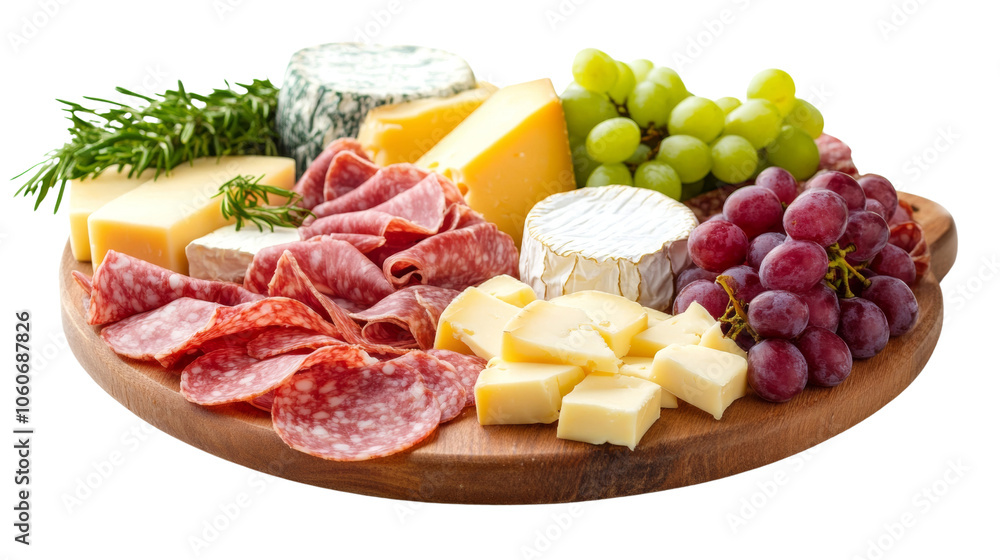 Charcuterie Board with Cheese, Meats & Grapes. isolated PNG Charcuterie Board with Cheese, Meats & Grapes. isolated PNG