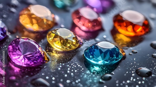 A close-up of the sparkling diamonds, each reflecting vibrant colors and creating an enchanting pattern in shades of gold, blue, purple, orange, yellow, black, silver, and red