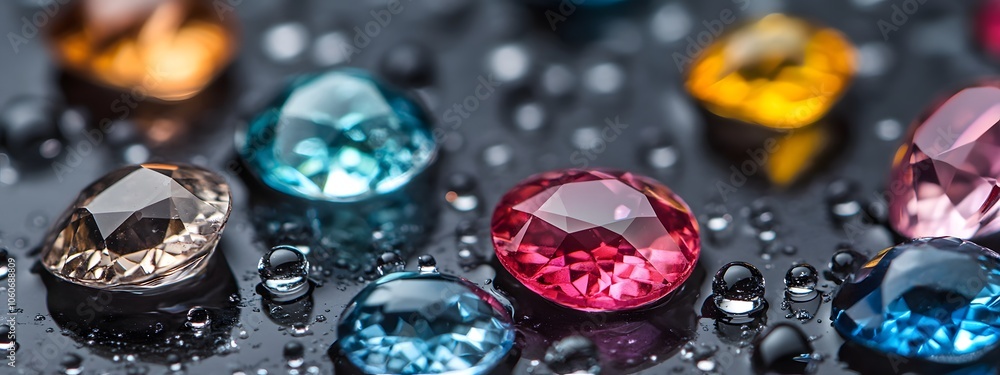 A close-up of the sparkling diamonds, each reflecting vibrant colors and creating an enchanting pattern in shades of gold, blue, purple, orange, yellow, black, silver, and red A close-up of the sparkling diamonds, each reflecting vibrant colors and creating an enchanting pattern in shades of gold, blue, purple, orange, yellow, black, silver, and red