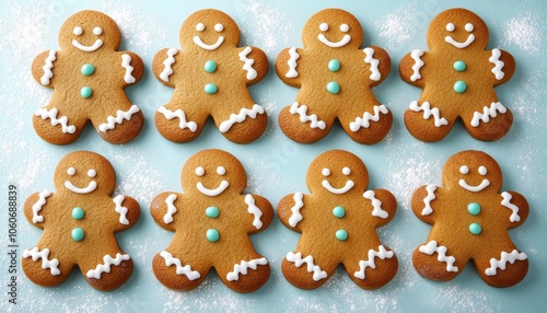 Gingerbread cookies arranged on a pastel background ready for holiday festivities