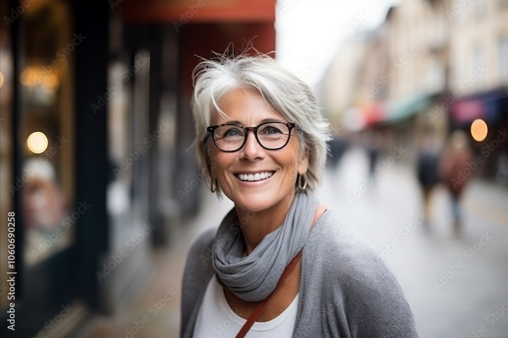 Portrait of a happy mature woman with eyeglasses in the city Portrait of a happy mature woman with eyeglasses in the city