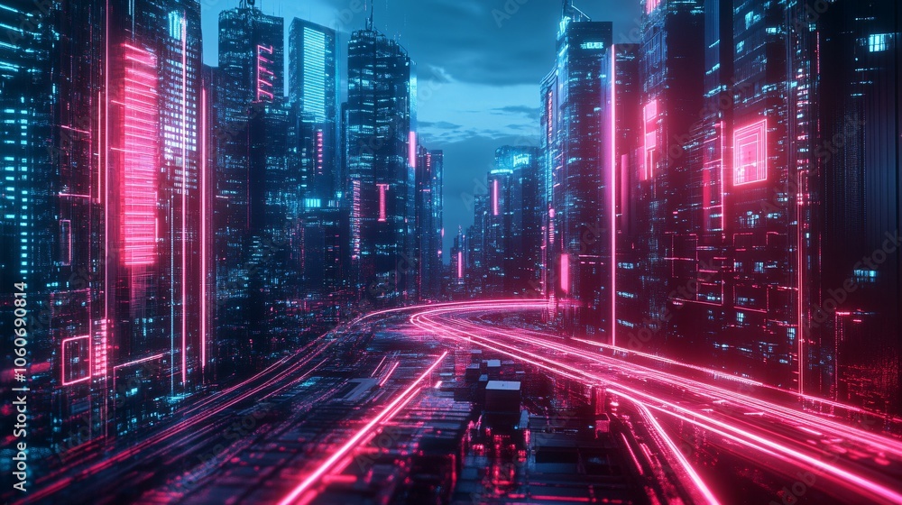 Cyberpunk Cityscape with Glowing Neon Lights Cyberpunk Cityscape with Glowing Neon Lights