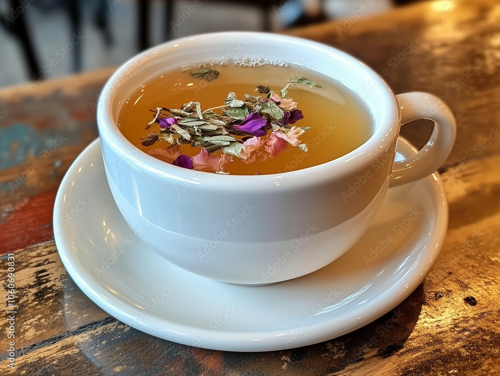 Close-up of herbal tea infusion with fresh flowers Close-up of herbal tea infusion with fresh flowers