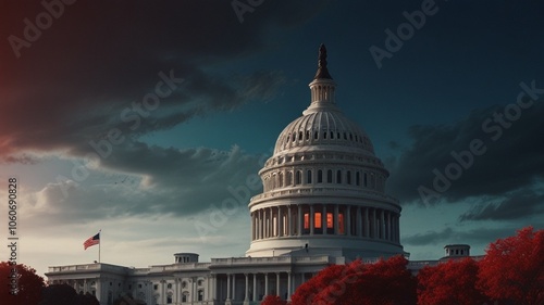 Democrat and Republican, An illustration of the U.S. Capitol building in red and blue colors photo