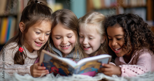 Four Girls Sharing a Book and Laughter