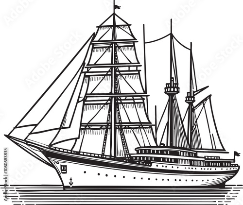 Outline Vector Illustration of a Sailing Ship