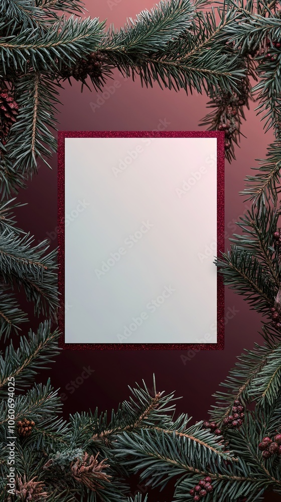 Fototapeta premium Festive frame with pine branches and space for text