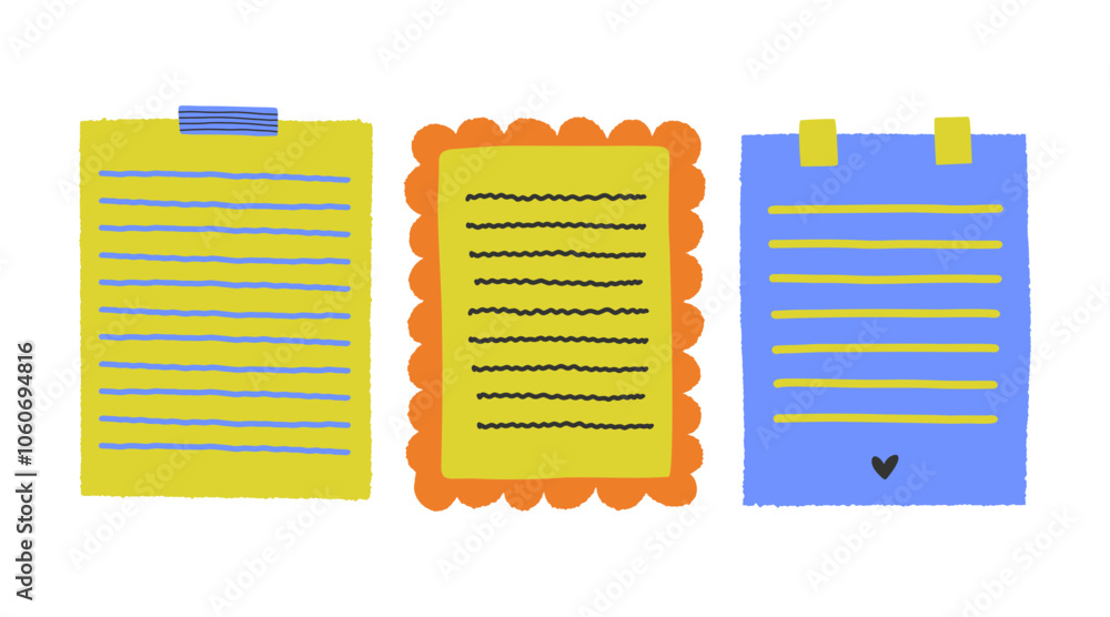 Vector cute illustration of a set of notes, stickers, paper blanks with place for text. Hand drawn collection for reminders, to do list, planner, schedule. Vector cute illustration of a set of notes, stickers, paper blanks with place for text. Hand drawn collection for reminders, to do list, planner, schedule.