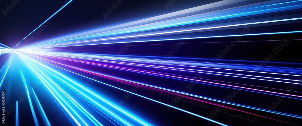 High-speed light trails, futuristic highway, neon blue streaks, motion blur, dynamic perspective, digital landscape, cyber tunnel, long exposure, abstract technology concept, glowing lines, speed of l High-speed light trails, futuristic highway, neon blue streaks, motion blur, dynamic perspective, digital landscape, cyber tunnel, long exposure, abstract technology concept, glowing lines, speed of l