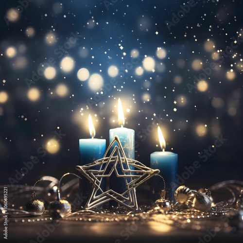 Candles, Star and Blue Bokeh photo