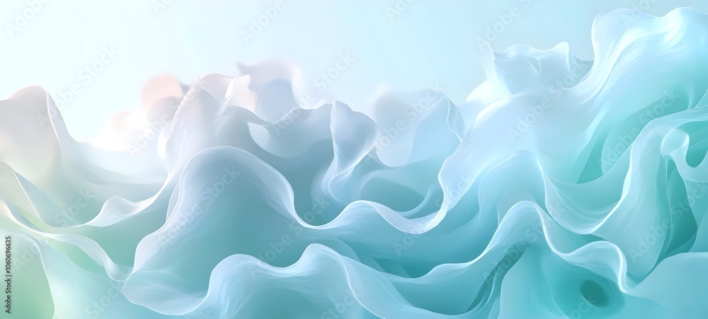 Obraz premium A soft and flowing abstract composition featuring gentle waves of translucent blue and turquoise fabric, creating a serene and calming atmosphere.